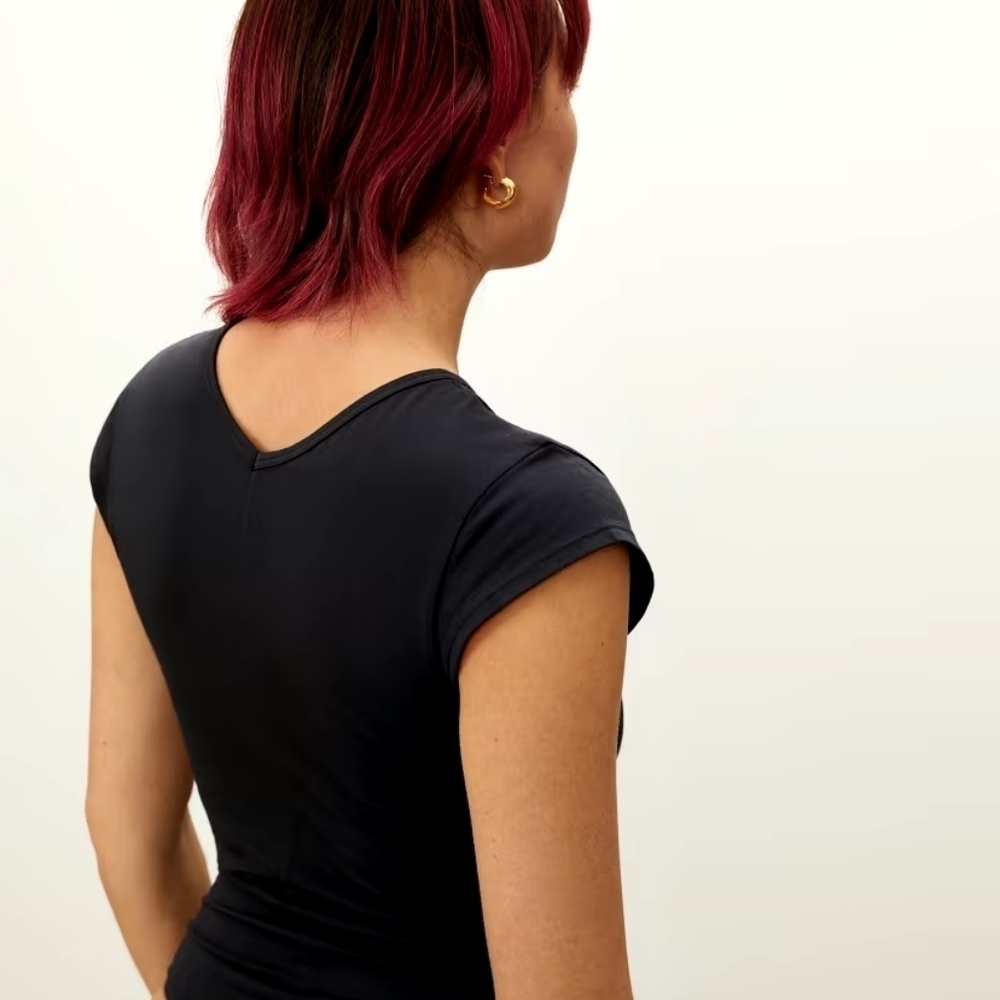 Everlane Bodysuit Women Black Thong Short Sleeve Ballet Supima Cotton